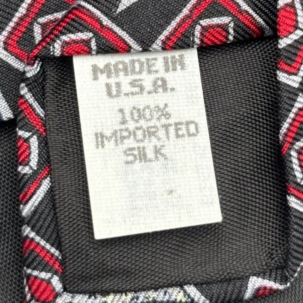 Oscar de la Renta Men's 100% Silk Tie Black Red Blue Geometric Made in USA